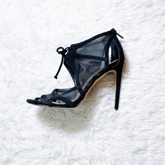 Sam Edelman Black Mesh Heels Open Toe Bow Accent SZ9.5 - Picture 6 of 8